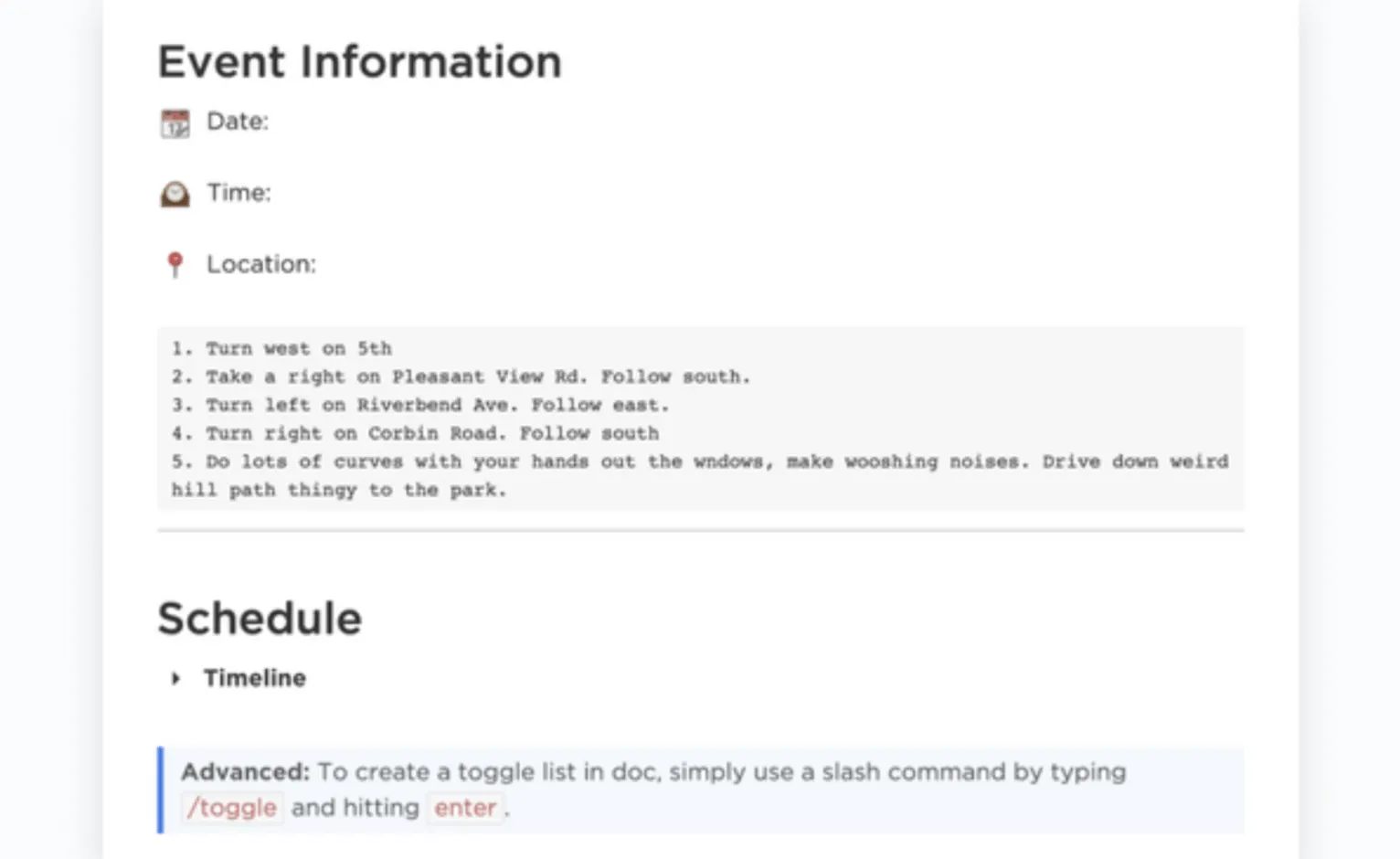 Il modello di documento per la pianificazione di eventi di ClickUp è progettato per aiutarti a pianificare e effettuare il monitoraggio dello stato del tuo evento.