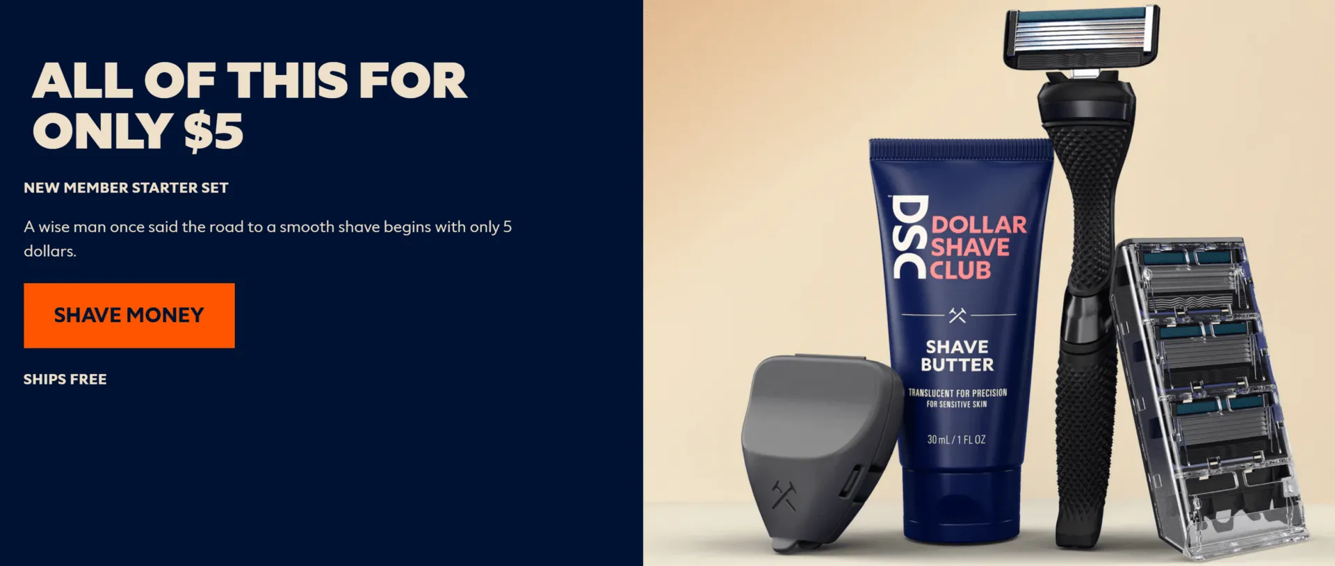 Page d'accueil du Dollar Shave Club