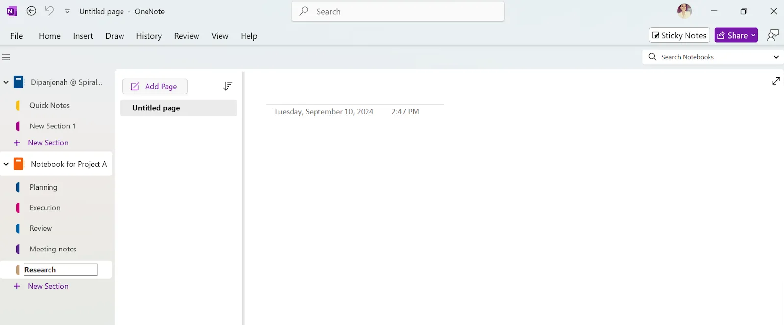 Jak organizovat OneNote – sekce pro fáze projektu nebo klíčové oblasti