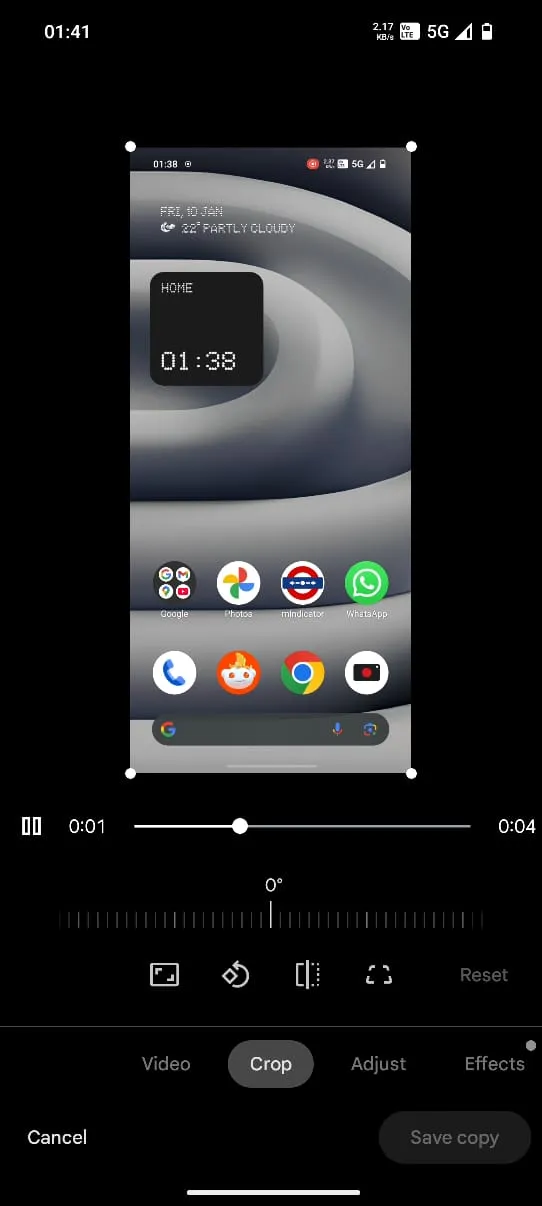 トリミングツールを開く