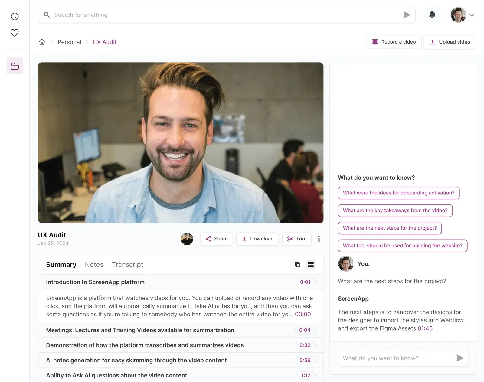 ScreenApp kann eine KI-Zusammenfassung eines Online-Videos erstellen.