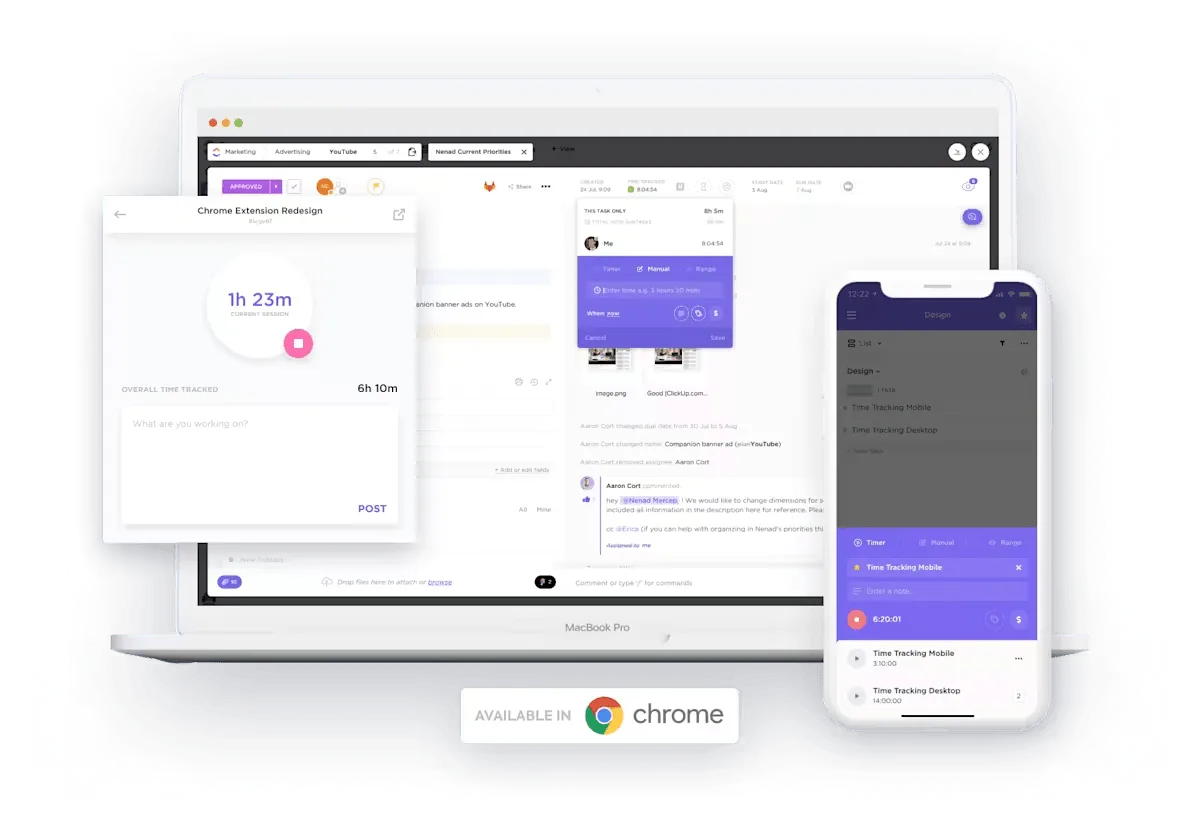 تتبع وقت المشروع في ClickUp