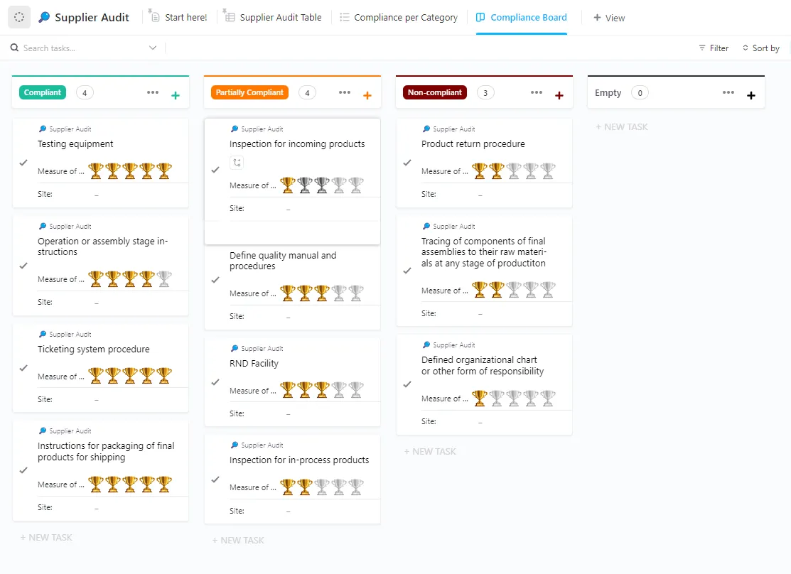 Шаблон за план за одит на доставчици на ClickUp