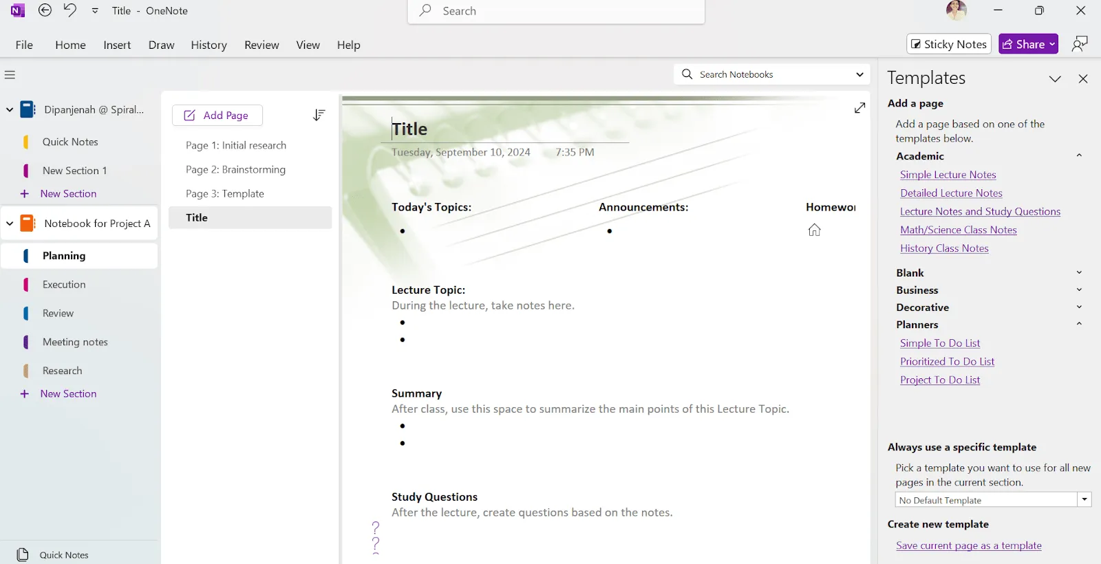 Jak organizovat OneNote – Upravit šablonu
