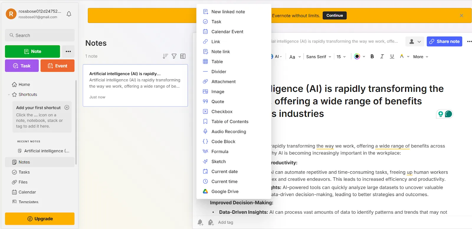 Evernote: organizador de archivos con IA