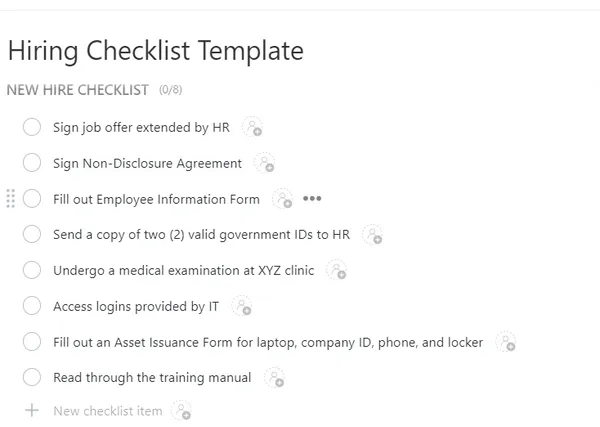 Plantilla de lista de control para la contratación de ClickUp