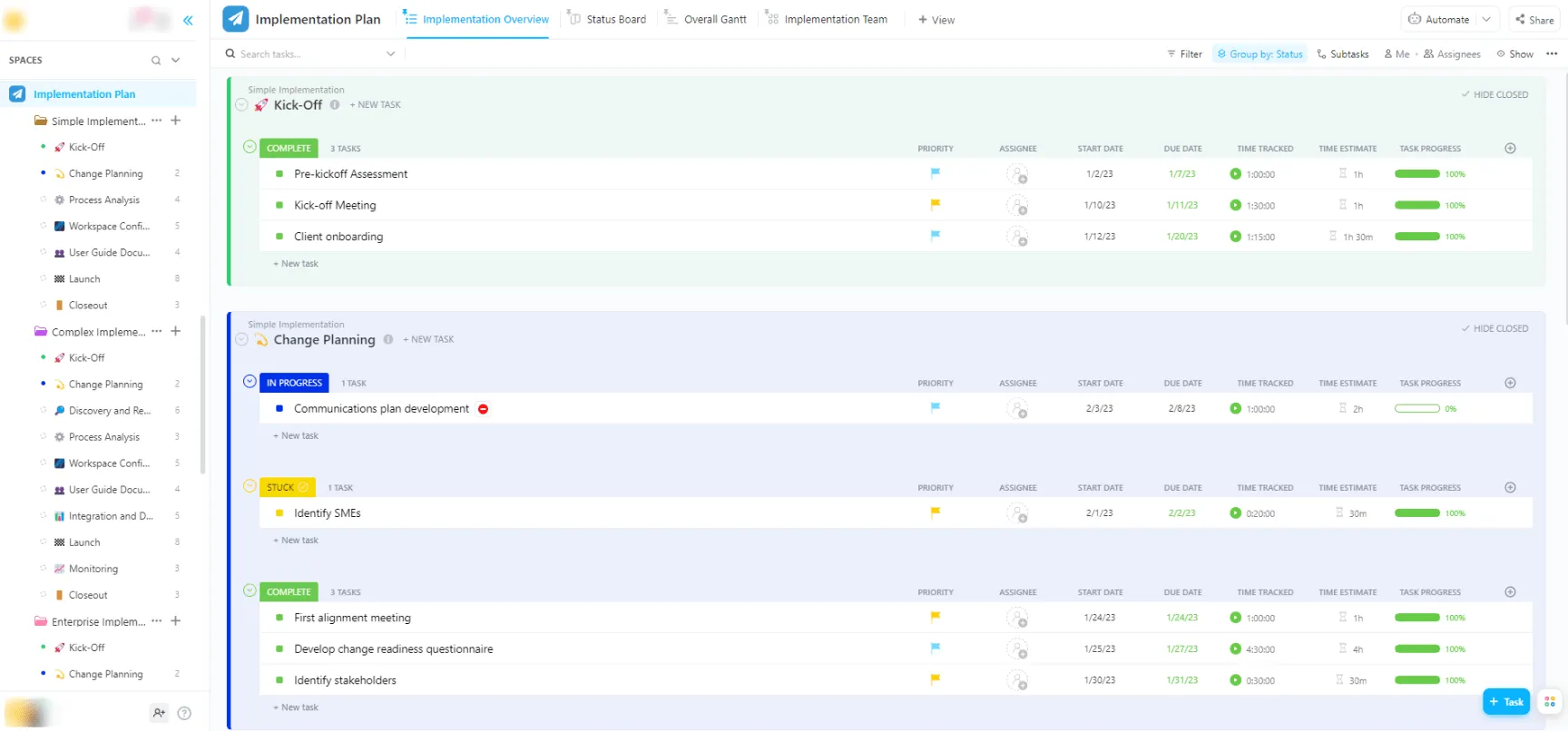 ClickUp-Implementierungsplan für einfache, komplexe und Unternehmen-Teams Vorlage