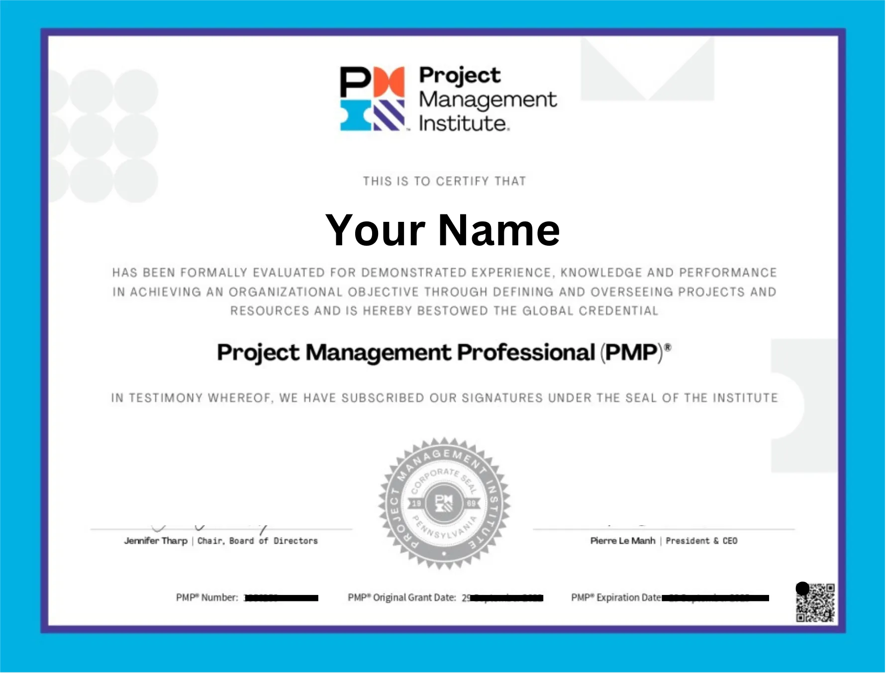 PMP Sertifikası örneği
