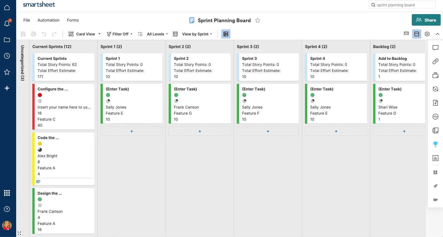 Smartsheet: ferramenta Kanban