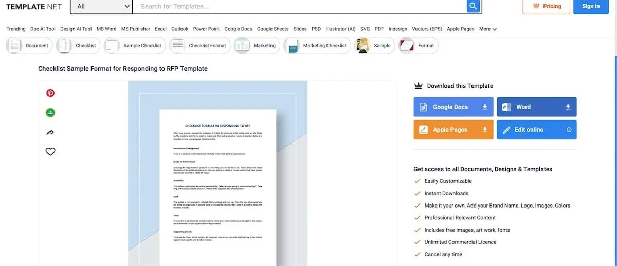 Modèle de réponse à un appel d'offres Microsoft Word par Template.net