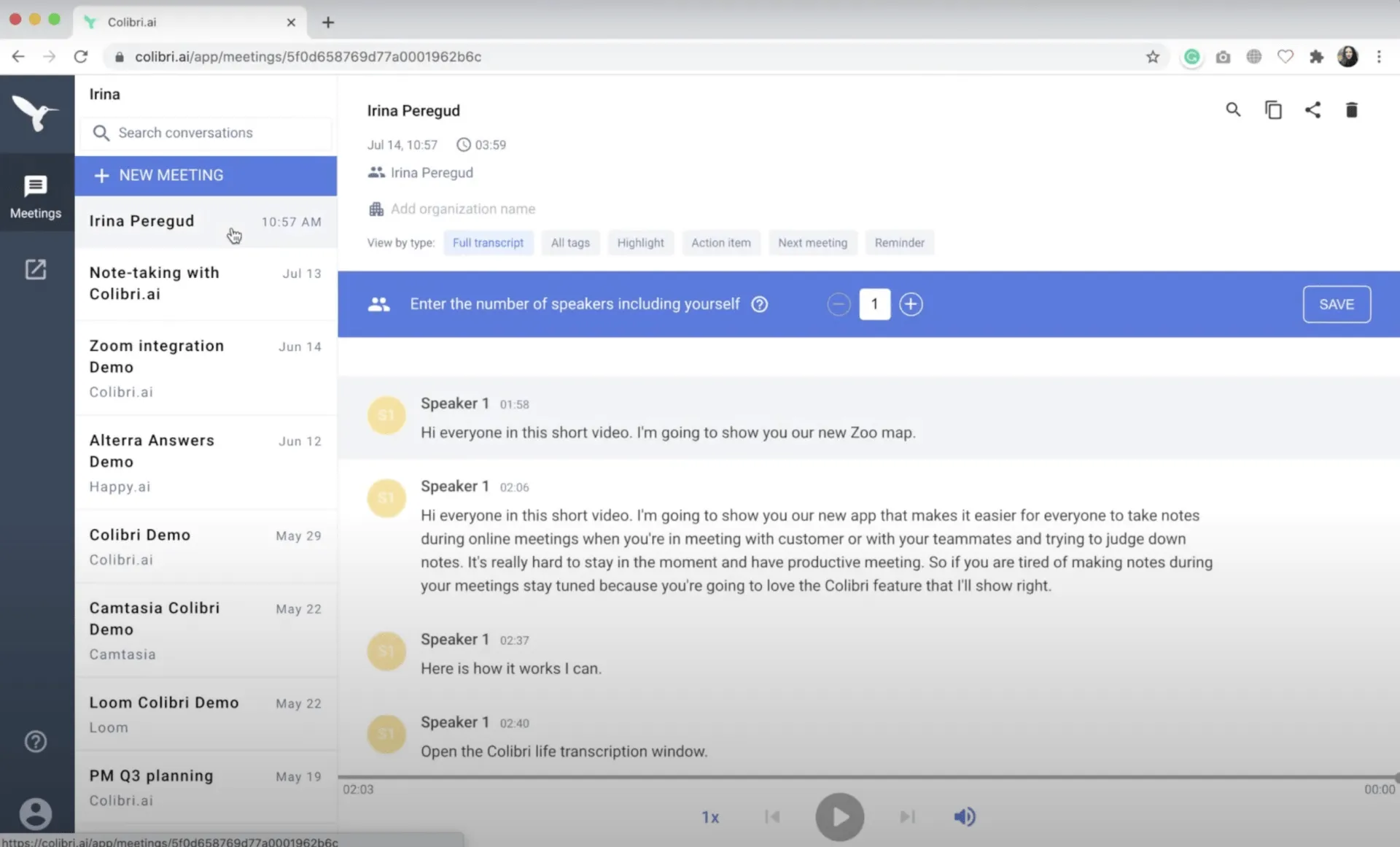 Prendi note durante le riunioni online con Colibri.ai