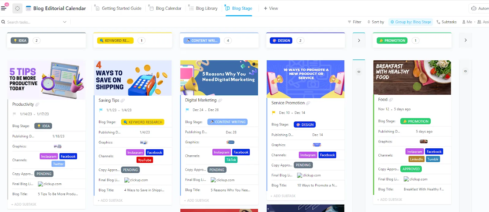 ClickUp Blogg Redaktionell kalendermall